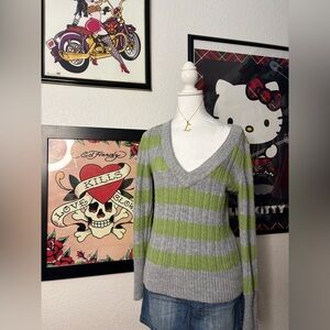 Grey & Green Aeropostale Striped Sweater